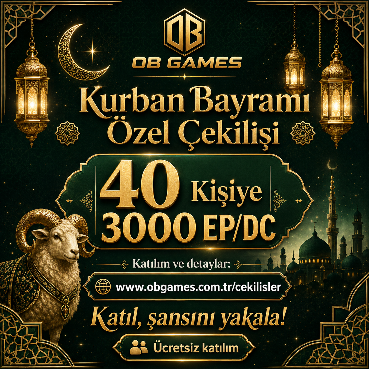 60.000₺ DEĞERİNDE OB GAMES KURBAN BAYRAMI ÇEKİLİŞİ 40x3000 EP/DC